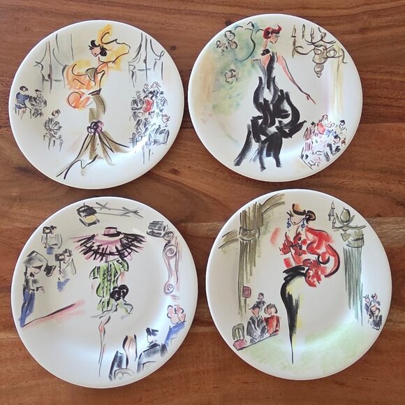 Set of 4 NEW Assorted Gien France Joli Paris Appetizer Canape Plates 6.5" - Picture 1 of 9